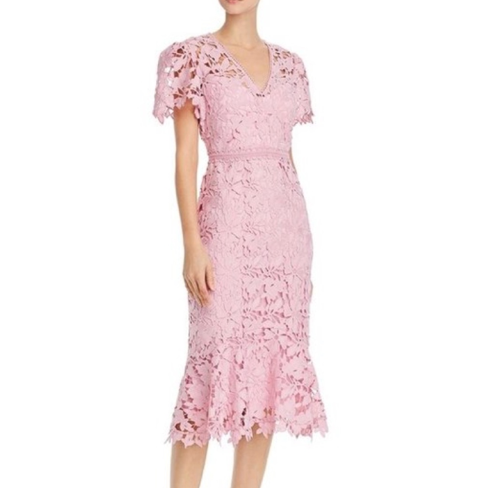Shoshanna Pink Floral Lace Mid-Length Dress